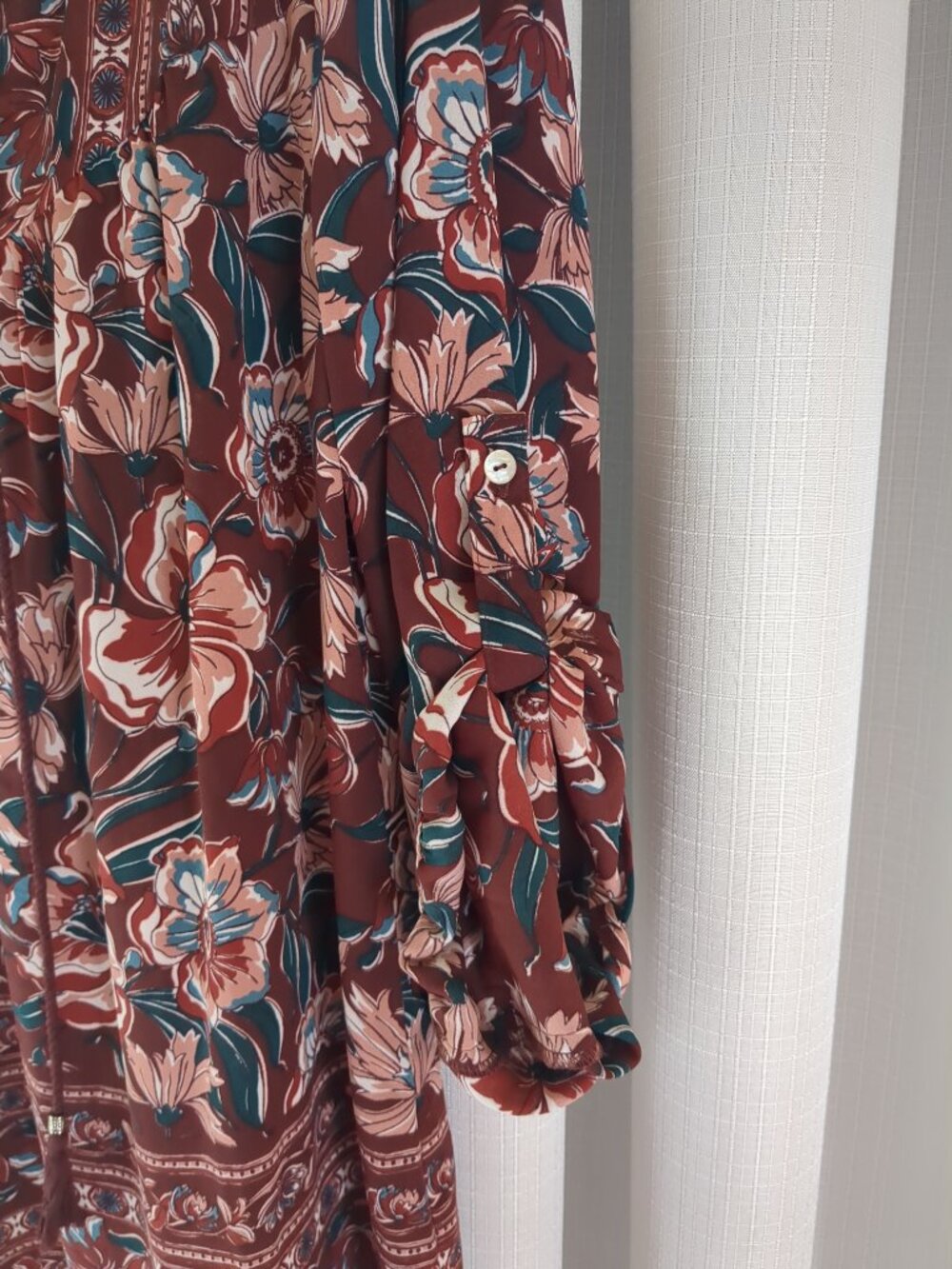 Med Boho Floral Long Sleeve with Button to Roll Up - Picture 4 of 16